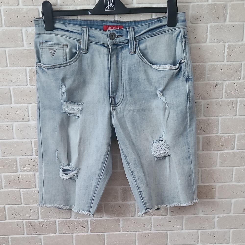 Guess Men's Light Blue Ripped Denim Shorts ( Sz 31)